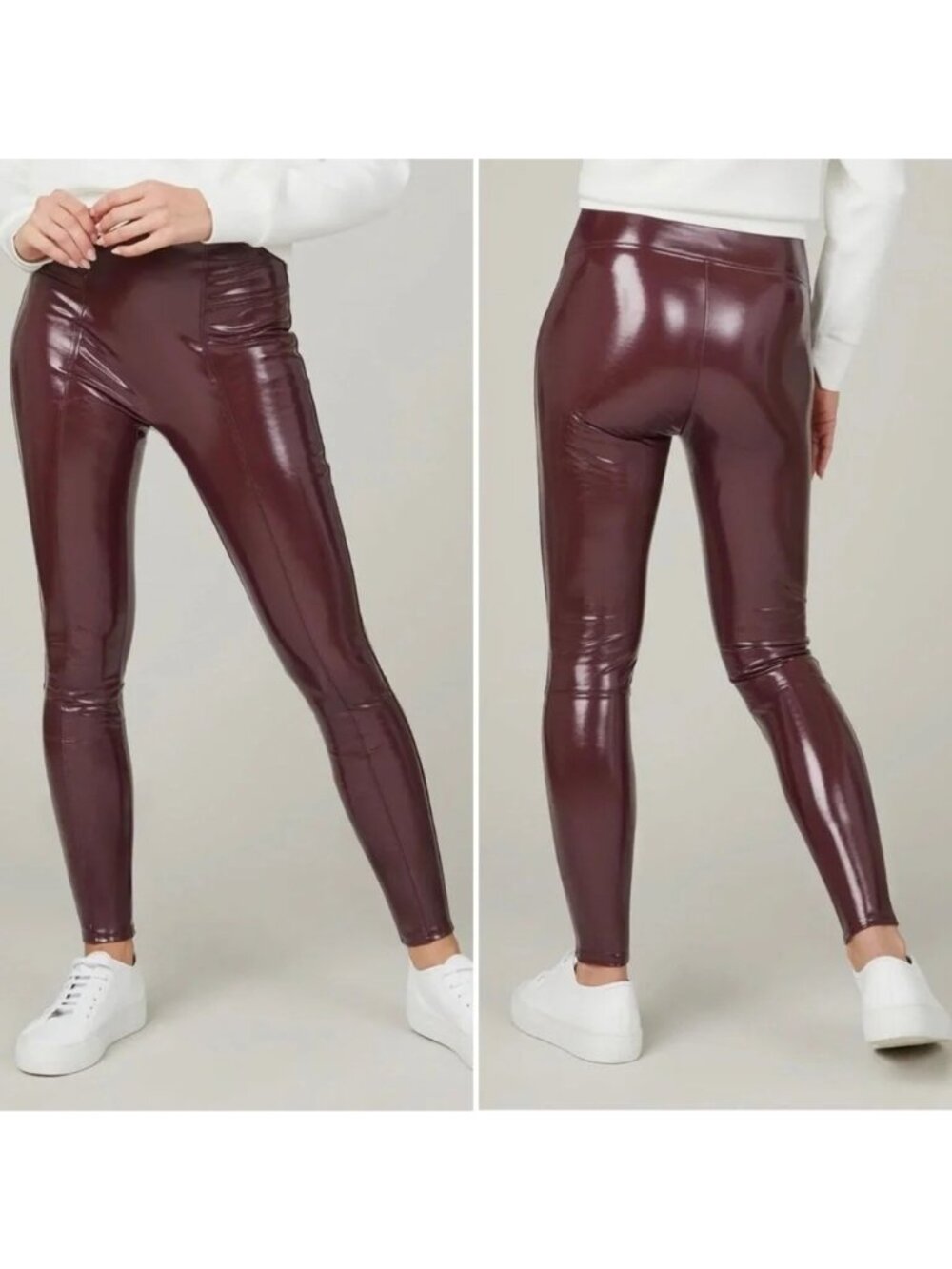 Spanx Faux Leather Wine Red Leggings High-Rise Stretch Size S (H819)